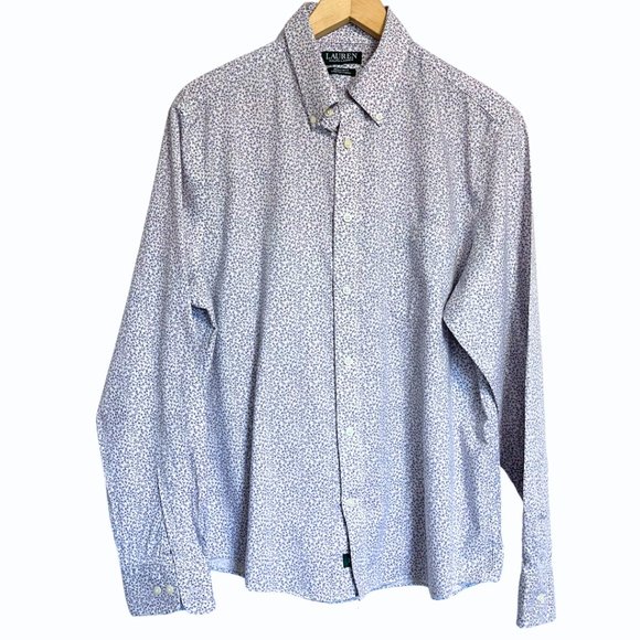 Lauren Ralph Lauren Mens Button Down Shirt Size L White Blue Micro Floral Print - Picture 1 of 11